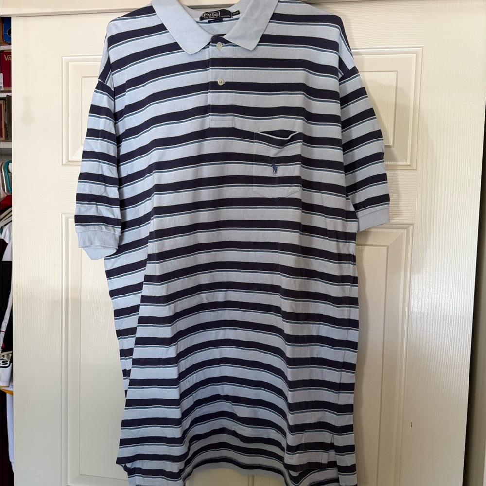 Ralph Lauren Blue Striped Polo Shirt w/pocket